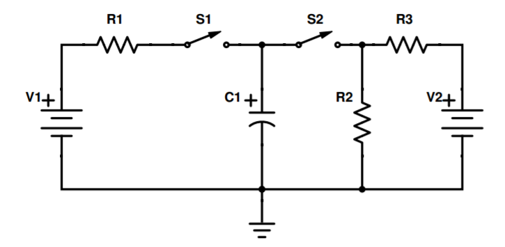 Solved Fig. 1. Switched RC circuit. V1 = 9 V, V2 = -15 V, R1 | Chegg.com