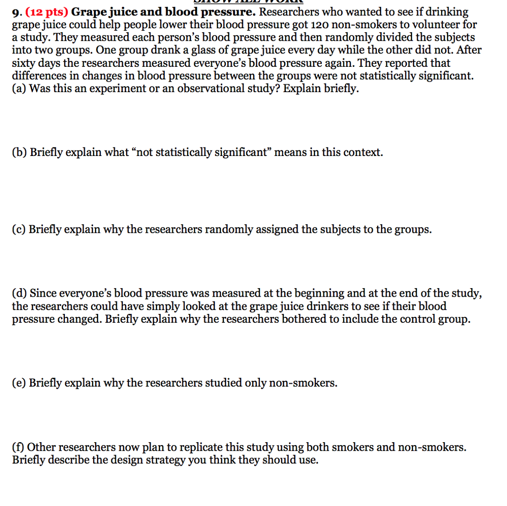 Solved Grape juice and blood pressure. Researchers who