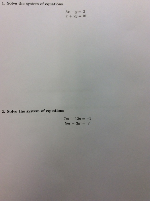 solve the system of equations 2x 7y 10 and 3x y 6