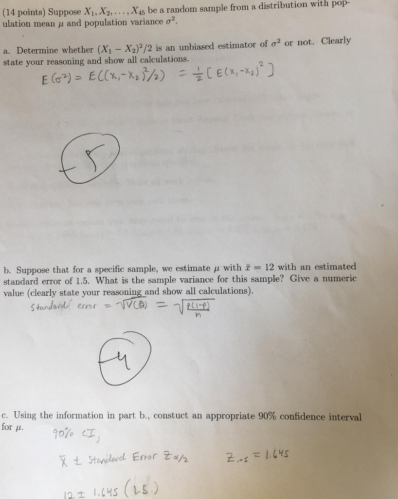 Solved (14 points) Suppose X1, X,..,X4s be a random sample