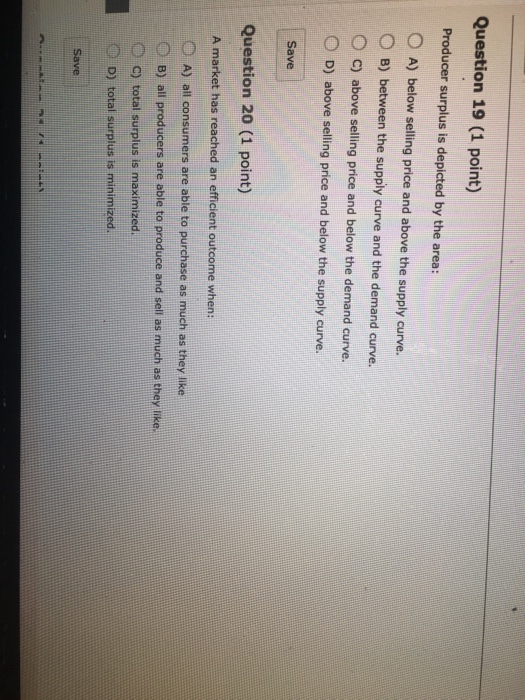 Solved Producer surplus is depicted by the area below