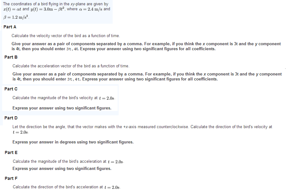 Solved The coordinates of a bird flying in the xy-plane are | Chegg.com