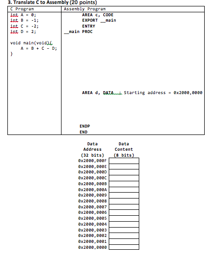 Solved 3. Translate C to Assembly (20 points) C Progran | Chegg.com