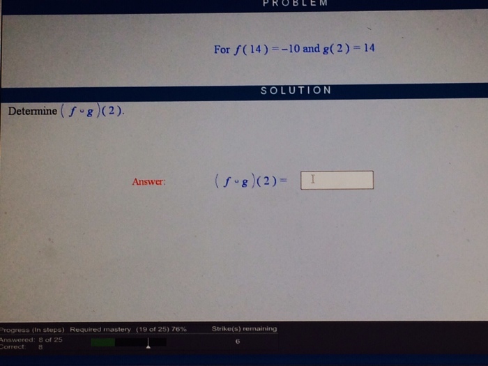 Solved For f(14) = 10 and g(2)=14 Determine (f dot g)(2)