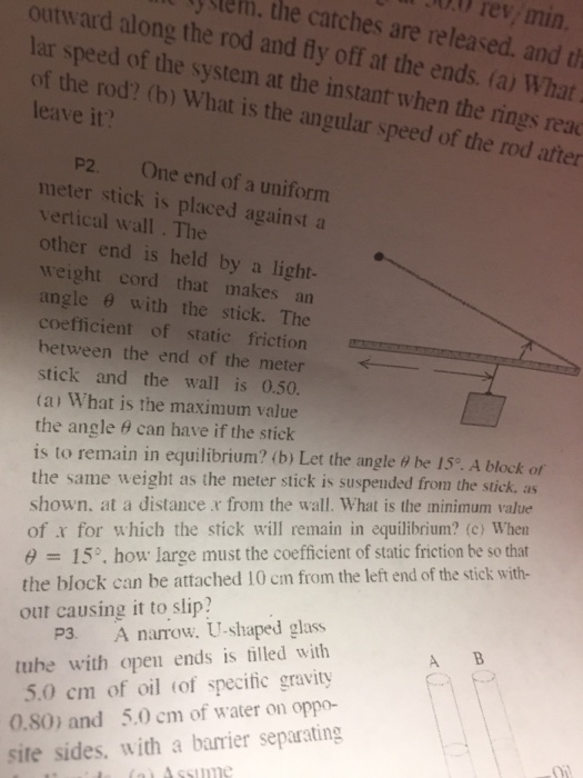 Solved One end of a uniform meter stick is placed against | Chegg.com