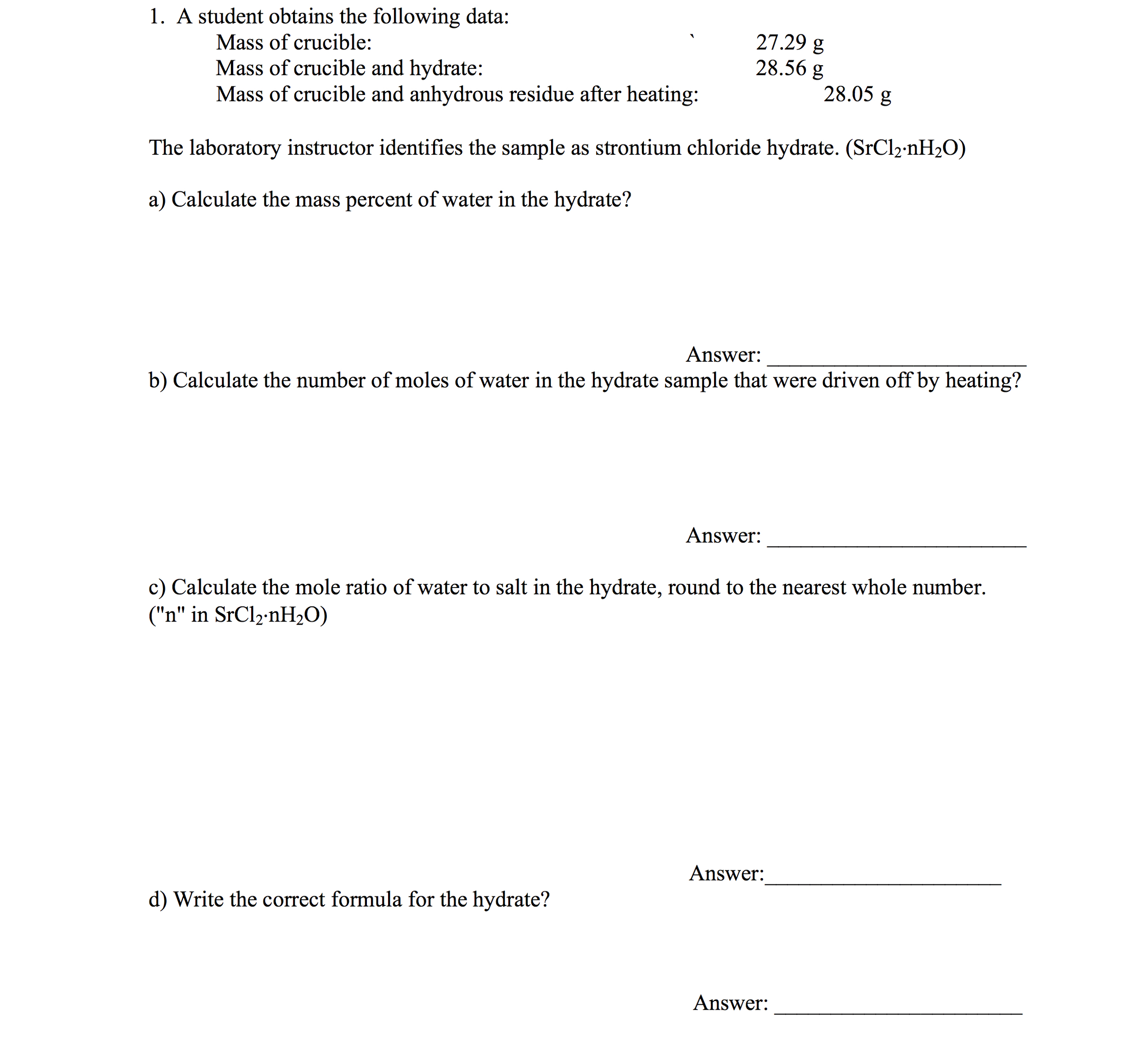 Solved Determination of a Chemical Formula...Student Obtains | Chegg.com