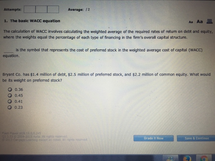 Solved The basic WACC equation The calculation of WACC | Chegg.com