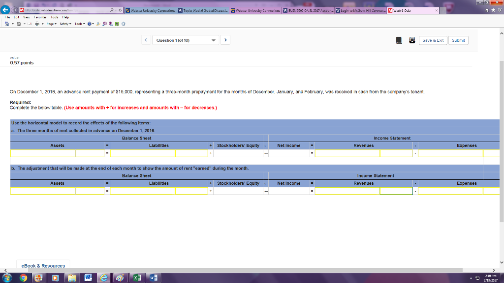 Solved On December 1, 2016, an advance rent payment of