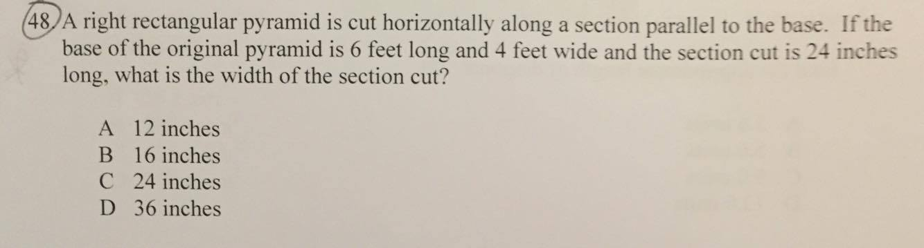 Solved A right rectangular pyramid is cut horizontally along | Chegg.com