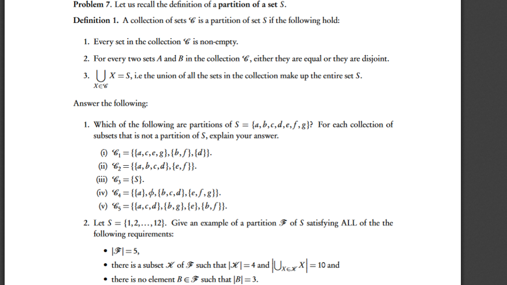 Solved Let Us Recall The Definition Of A Partition Of A Set | Chegg.com