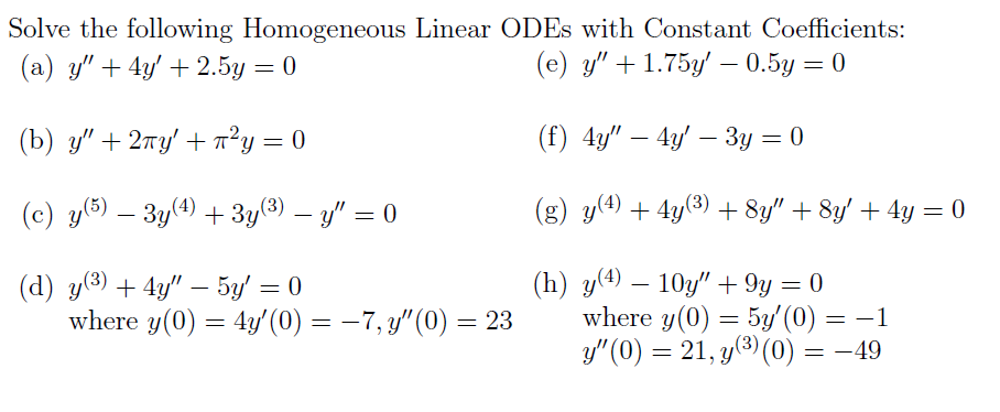 Solved Solve the following Homogeneous Linear ODEs with | Chegg.com