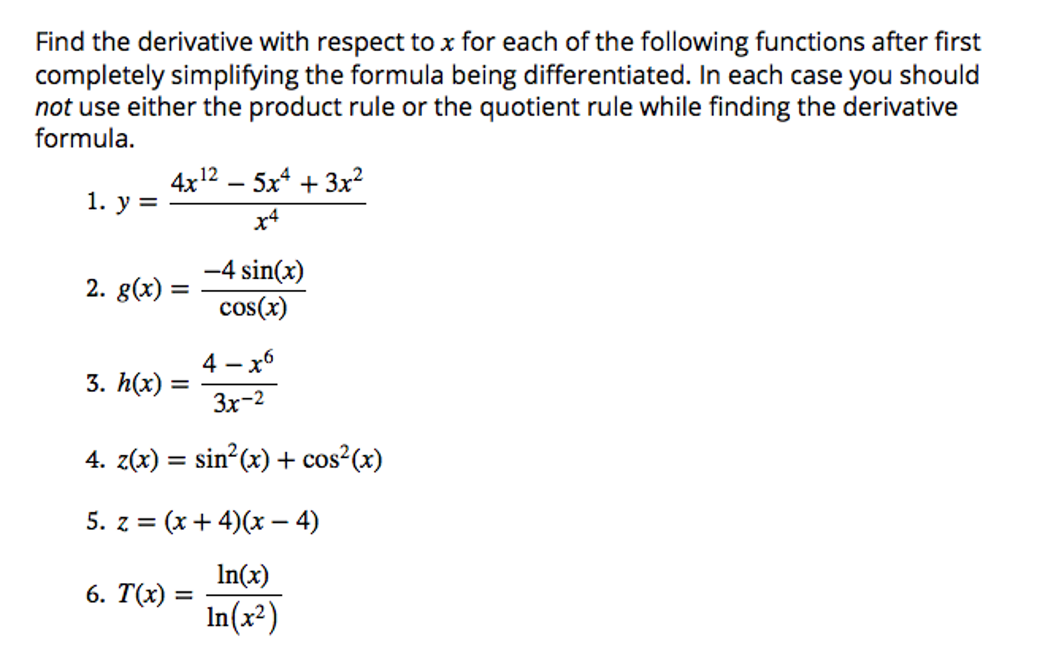 Solved Find The Derivative With Respect To X For Each Of The 4499