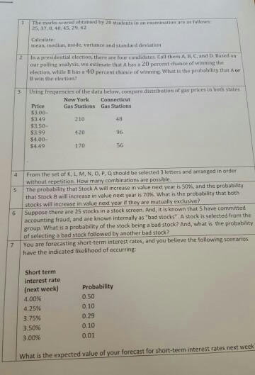 Solved The Marks Obtained By 20 Students In An Examination | Chegg.com