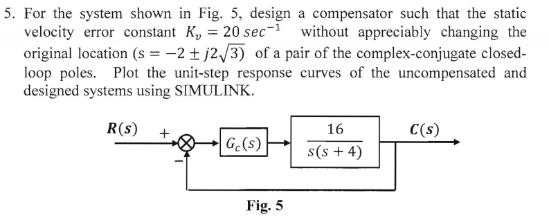 Solved For The System Shown In Fig. 5, Design A Compensator | Chegg.com