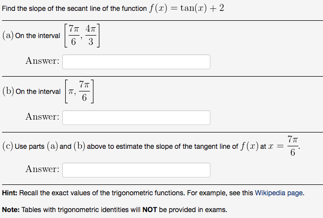 Solved Find the slope of the secant line of the function | Chegg.com