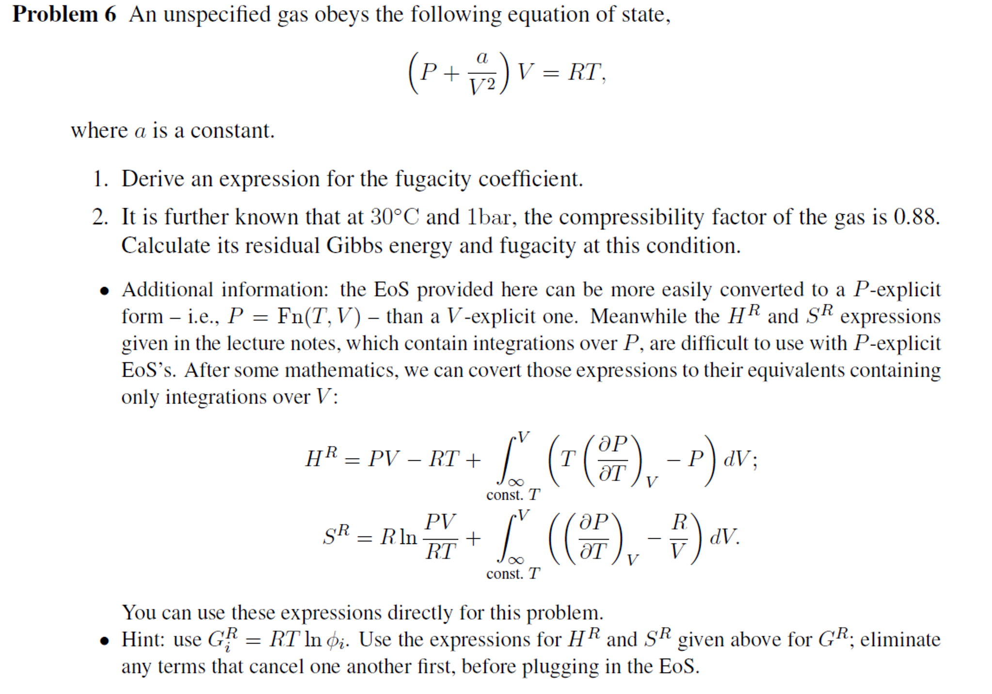 an-unspecified-gas-obeys-the-following-equation-of-chegg