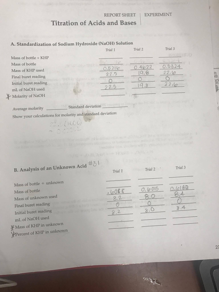 Solved Solve for the molarity of NaOh, mass of KHP in | Chegg.com