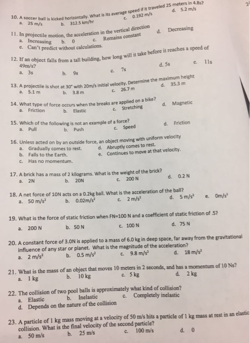 Solved A soccer ball is kicked horizontally. What is its