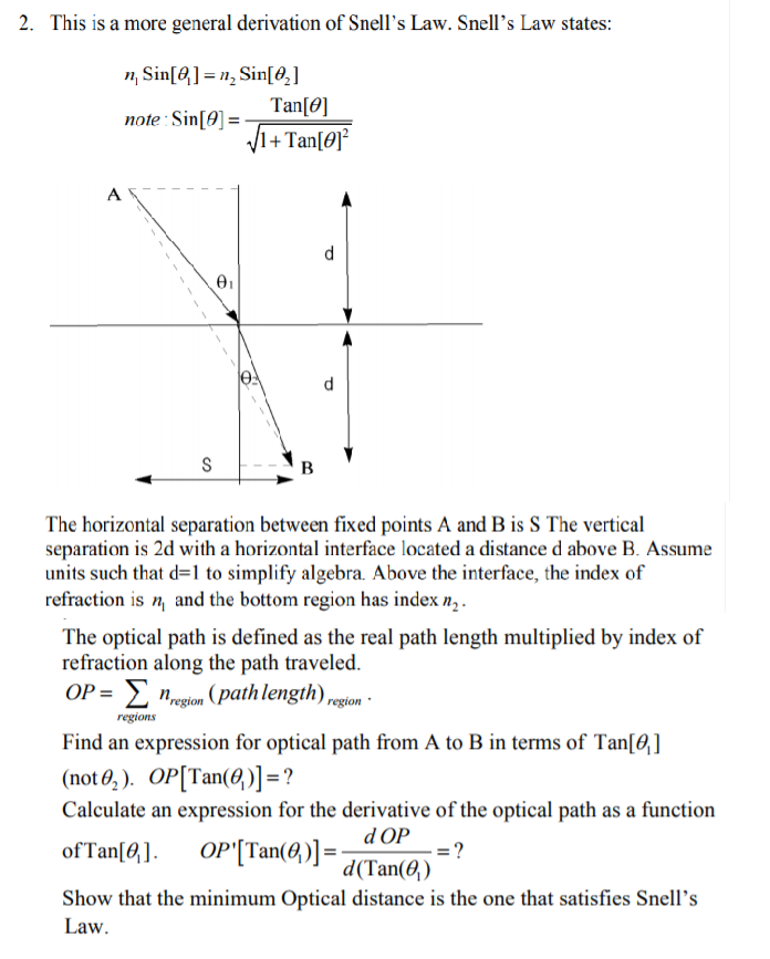 Solved 2. This is a more general derivation of Snell's Law.