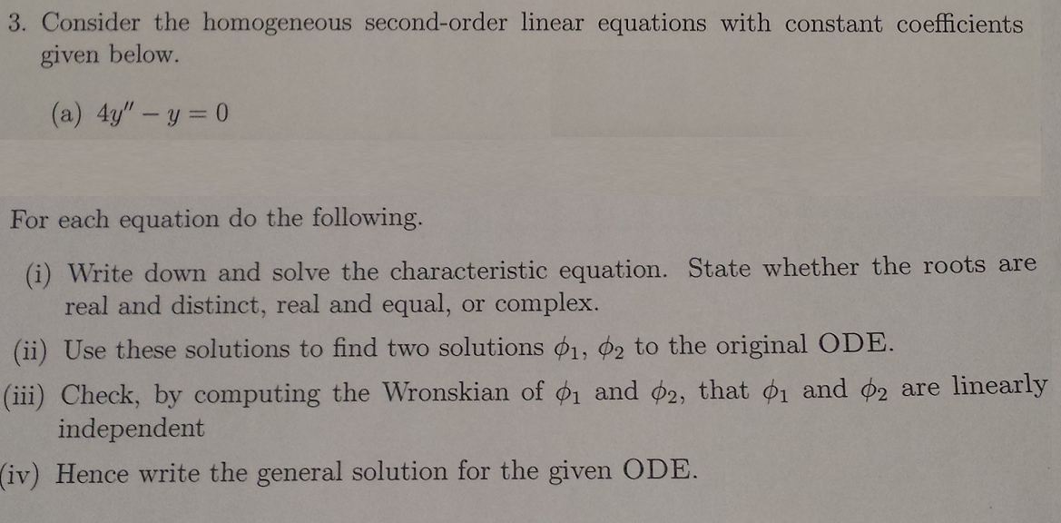 Solved Consider The Homogeneous Second Order Linear 0978