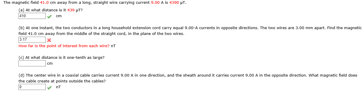 Solved The magnetic field 41.0 cm away from a long, straight | Chegg.com