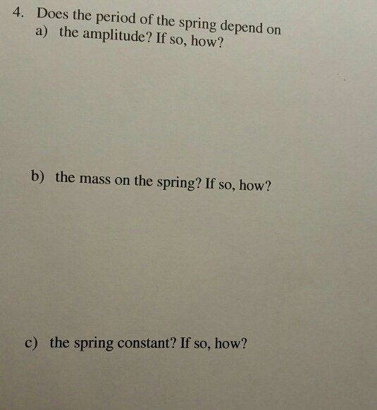 Solved Does the period of the spring depend on a) 4. the