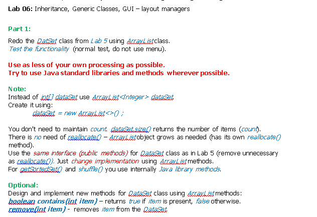 Lab 06: Inheritance, Generic Classes, GUI layout | Chegg.com