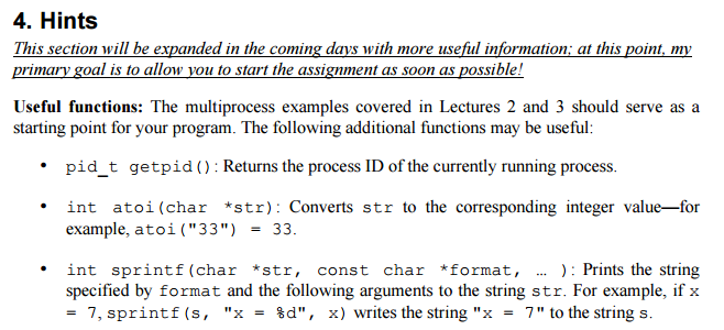 Solved As noted above, the program should use fork to start | Chegg.com