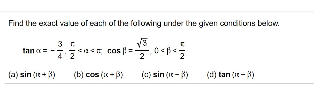 Solved Find the exact value of each of the following under | Chegg.com