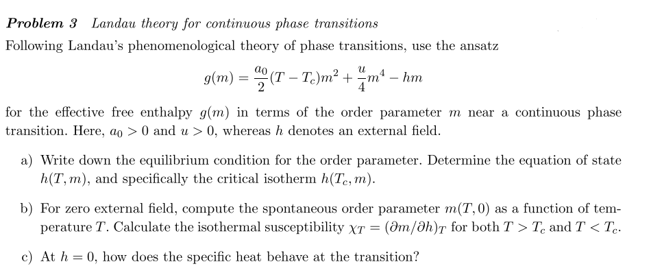 Landau theory for continuous phase transitions | Chegg.com