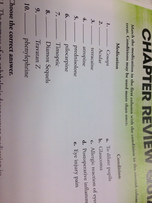 Solved Match The Medication In The First Column With The Chegg