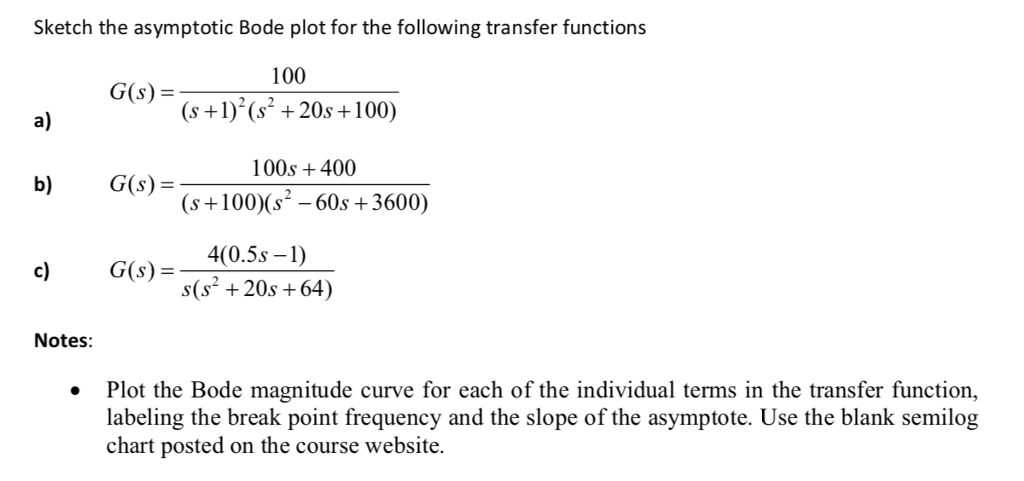 Solved Sketch the asymptotic Bode plot for the following | Chegg.com