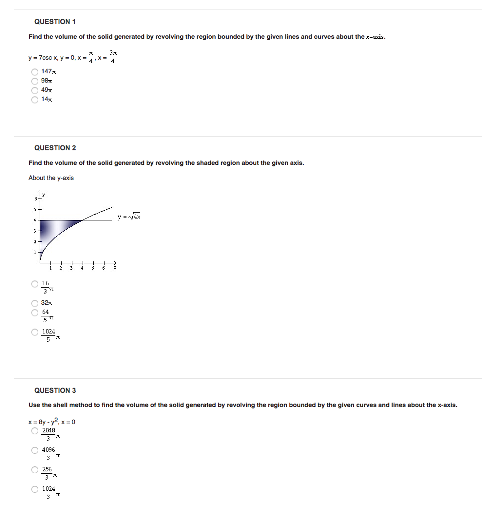 Solved QUESTION 1 Find the volume of the solid generated by | Chegg.com