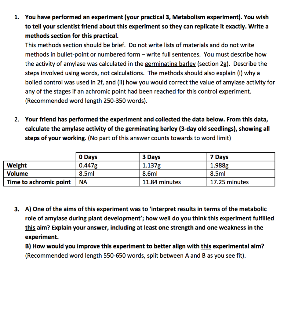 Solved You have performed an experiment (your practical 3, | Chegg.com