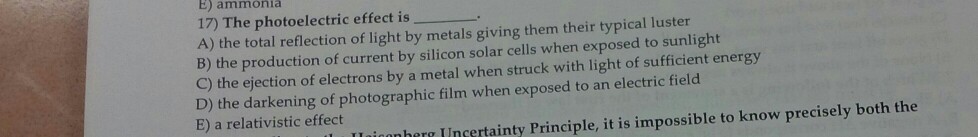 Solved The photoelectric effect is the total reflection of | Chegg.com