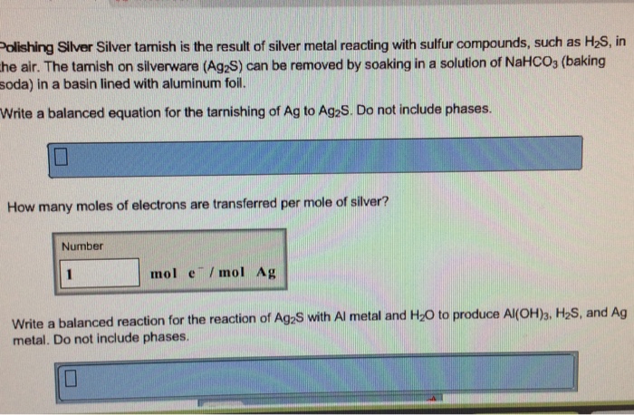 Tarnishing of silver on sale equation