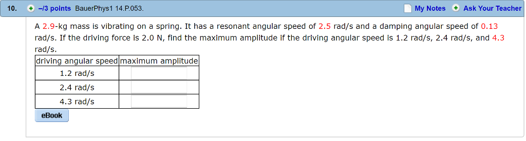 Solved My NotesO Ask Your Teacher 10. -/3 Points BauerPhys1 | Chegg.com