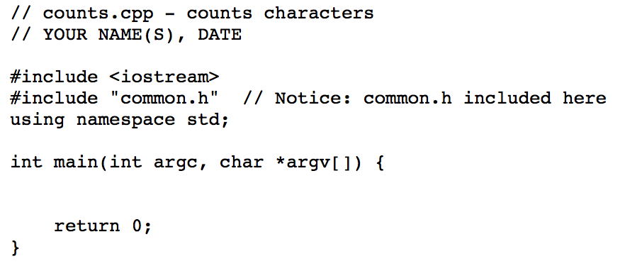 1. Complete counts.cpp using the tools provided in | Chegg.com