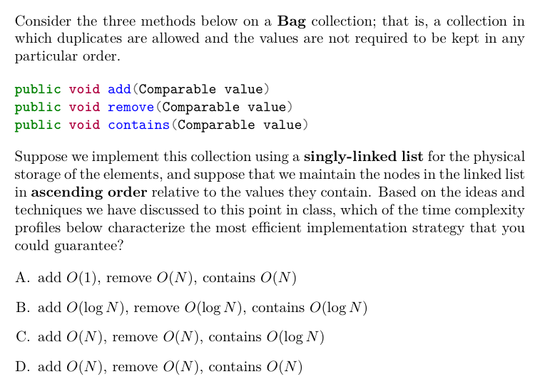 Solved Consider the three methods below on a Bag collection; | Chegg.com