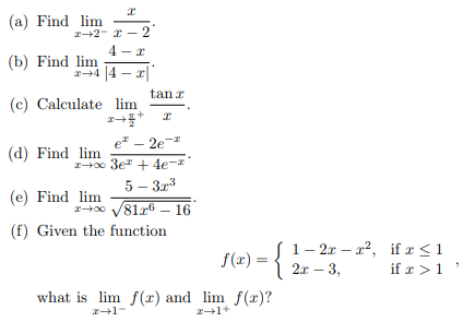 Solved The Question was to find the limit of each of these. | Chegg.com