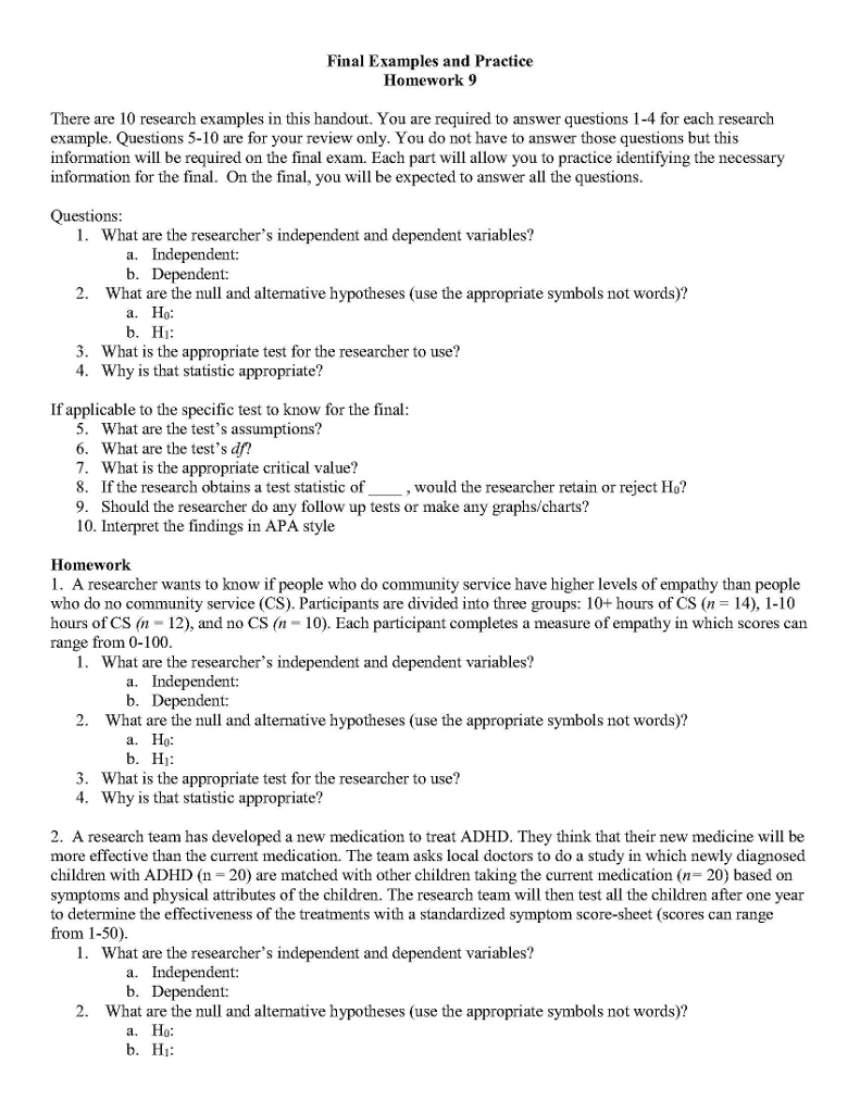 research test questions and answers