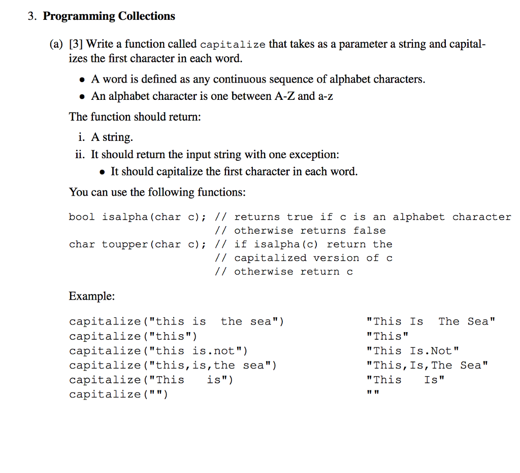 Solved 3. Programming Collections (a) [3] Write a function | Chegg.com
