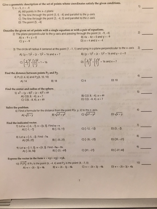 Solved Give a geometric description of the set of points