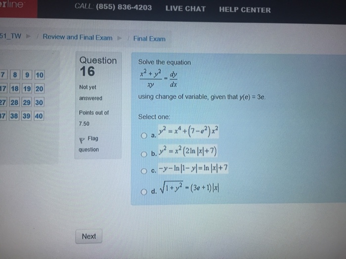 Solved Solve the equation x^2 + y^2/xy = dy/dx using | Chegg.com