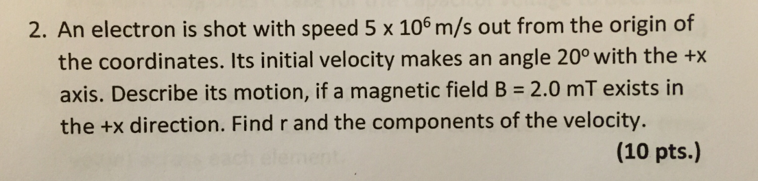 Solved 2. An electron is shot with speed 5 x 10^6 m/s out | Chegg.com