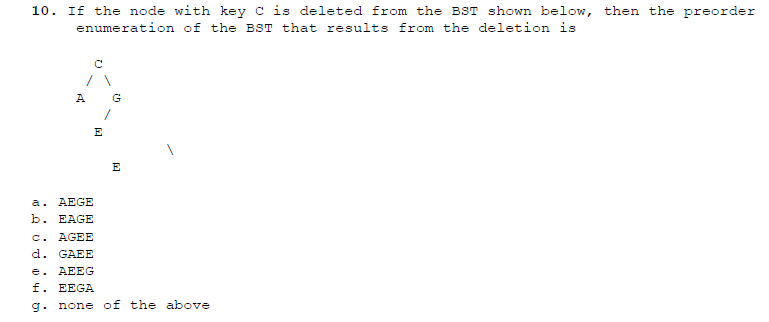 Solved 10. If the node with key C is deleted from the BST | Chegg.com