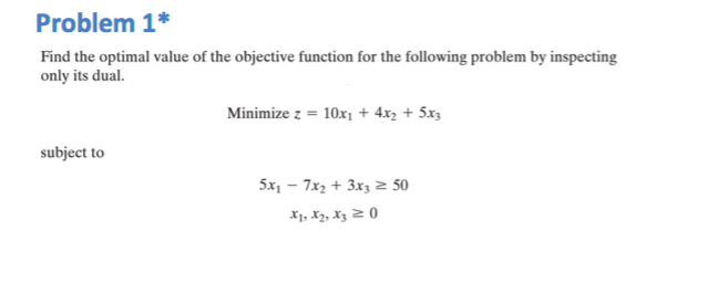 Solved Problem 1* Find the optimal value of the objective | Chegg.com