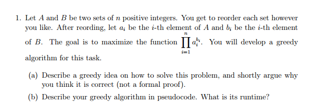 Solved Let A and B be two sets of n positive integers. You | Chegg.com