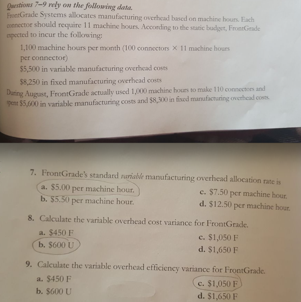 Solved 7-9 rely on the following data. Questions FrontGrade | Chegg.com
