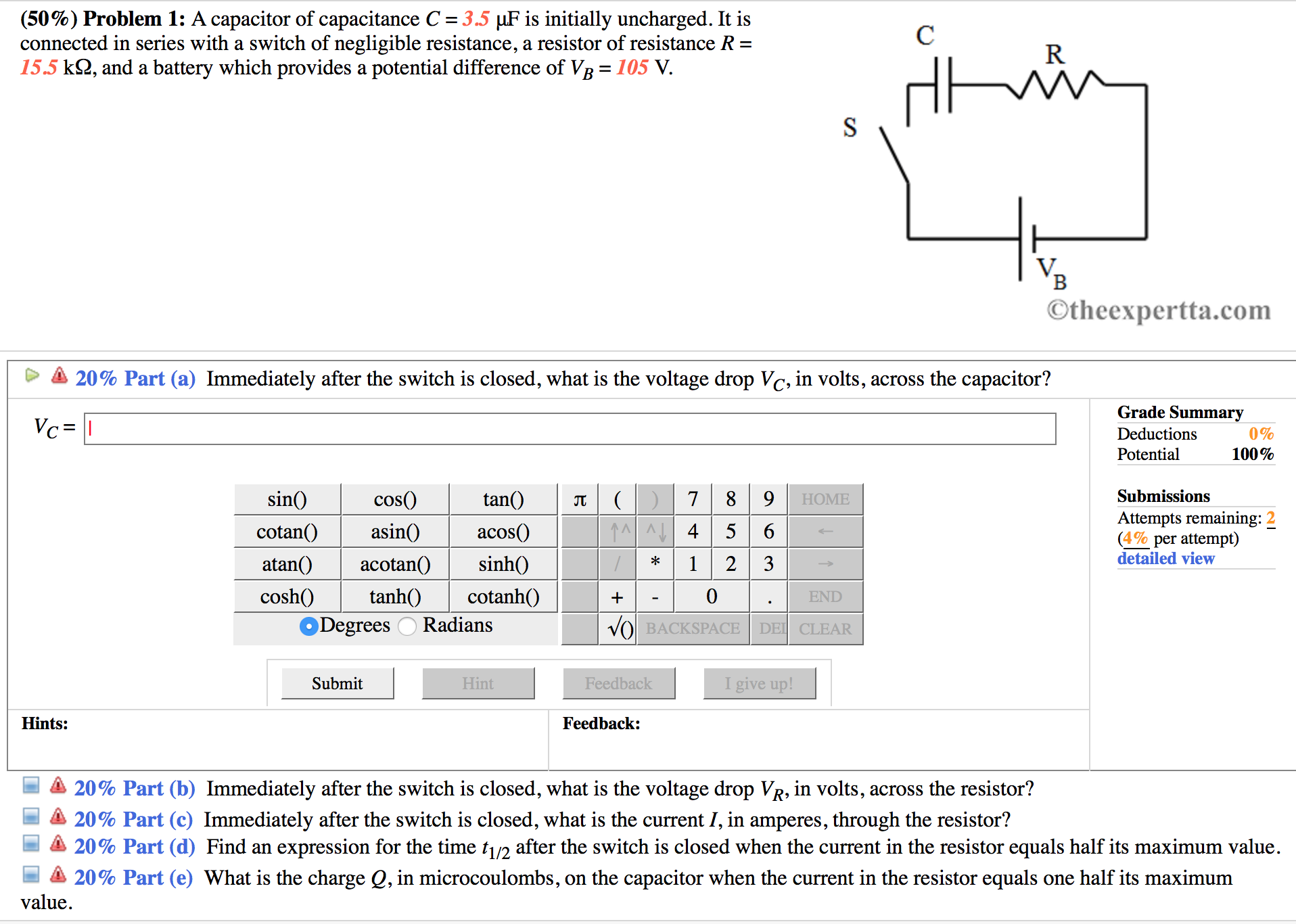 Solved A Capacitor Of Capacitance C = 3.5 Mu F Is Initially | Chegg.com